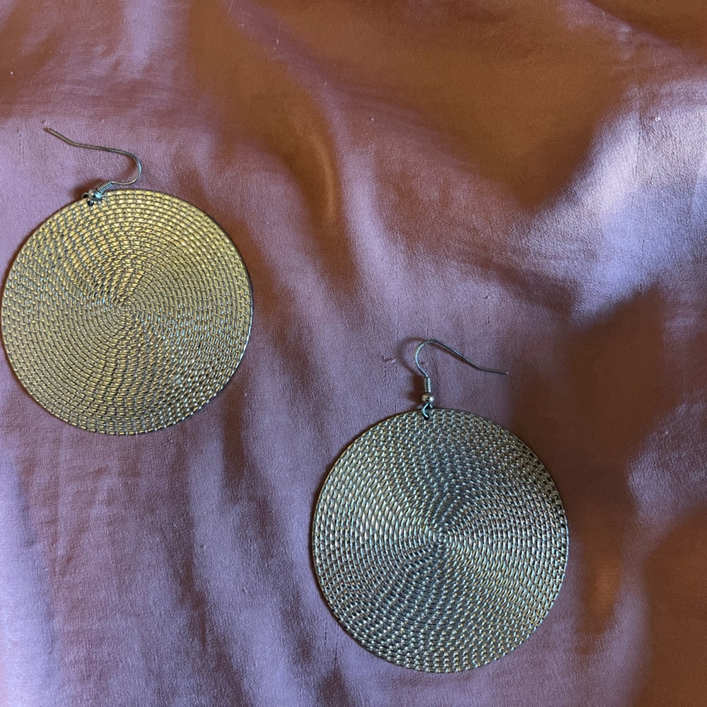 Gold Circular Dangle Earrings